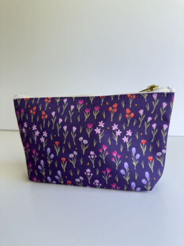 Purple Flower Field Pattern Accessory Pouch