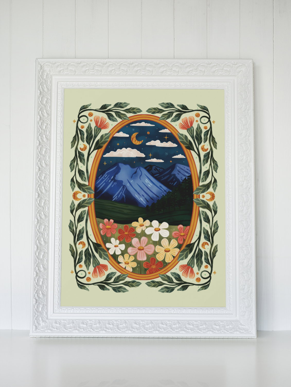 Mountain Landscape Floral Field Print Mountain Landscape Floral Field Print
