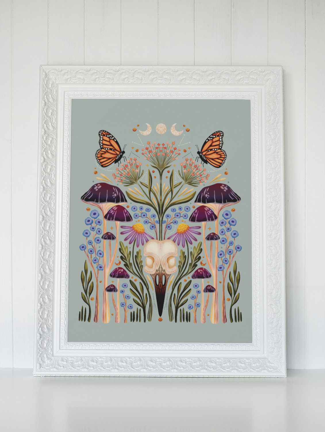 Skulls, Mushrooms and Butterflies Print Skulls, Mushrooms and Butterflies Print