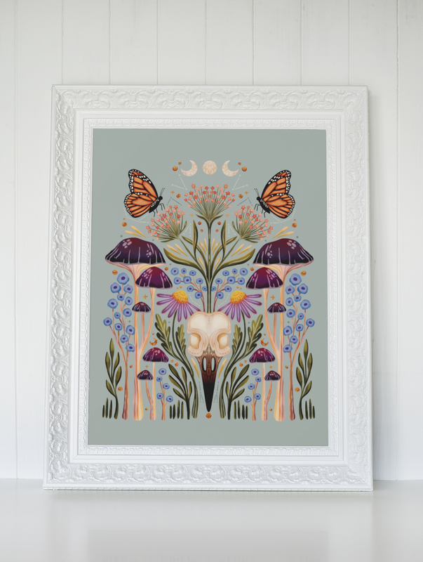 Skulls, Mushrooms and Butterflies Print