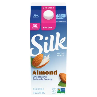 SILK PURE UNSWEETENED ALMOND MILK 64 OZ