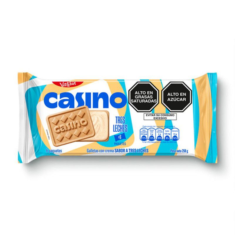 CASINO GALLETAS TRES LECHES 256 GR 6 PACK