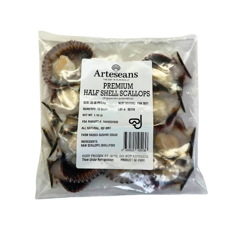 ARTESEANS PERUVIAN HALF SHELL SCALLOPS 1.16LB