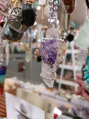 Life Tree Chakra Rock Clear Crystal wire wrapped necklace