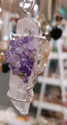Life Tree Chakra Rock Clear Crystal wire wrapped necklace
