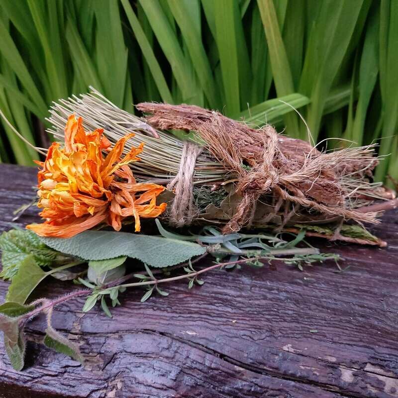 Sage Smudge Herbal Wand Sunset Vibes/ Orange Calcite