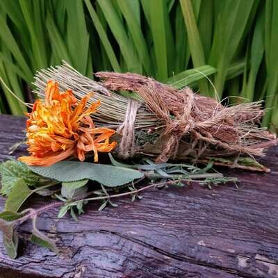 Sage Smudge Herbal Wand Sunset Vibes/ Orange Calcite