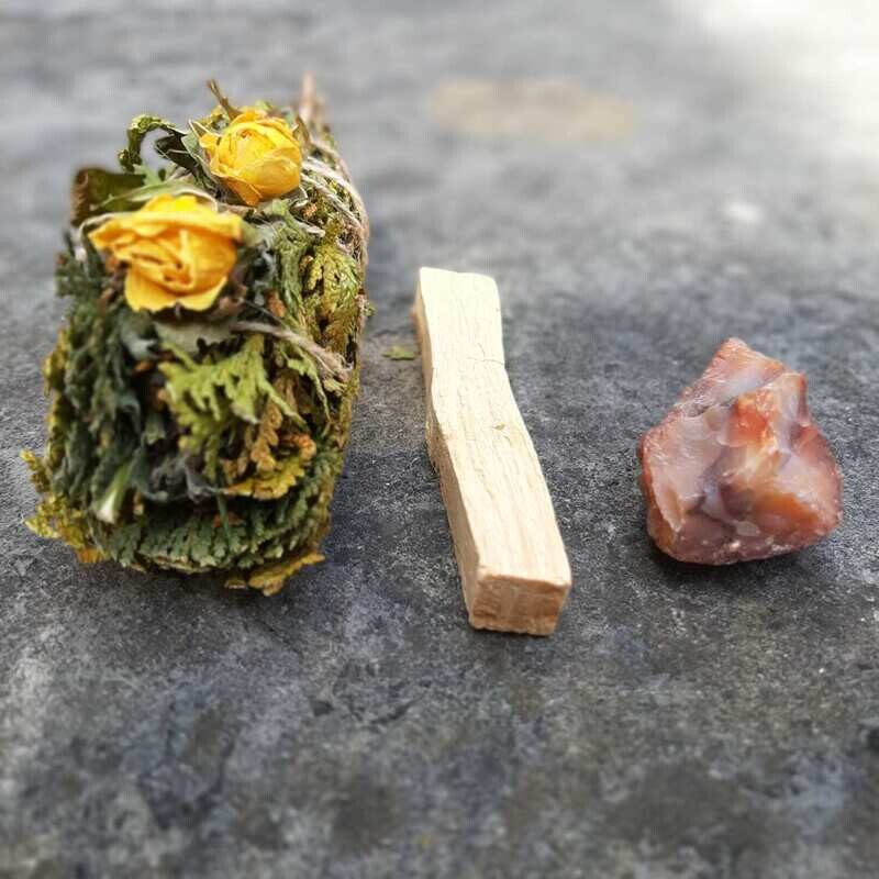 Sage Smudge Herbal Wand Sunset Vibes/ Orange Calcite