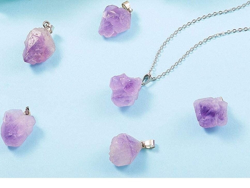 Amethyst Crystal Rough Stainless Steel Necklace 
