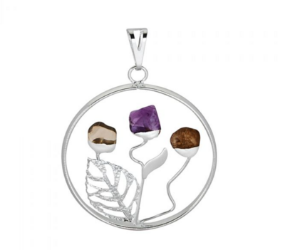 Happy Garden Necklace Pendant Sterling Silver Citrine Amethyst Clear Quartz
