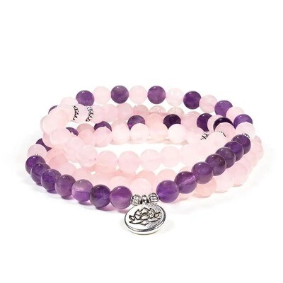 Rose Quartz \ Amethyst Neckless Elastic with Lotus Pendant