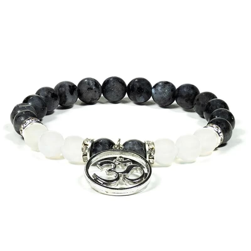 Bracelet Labradorite (Larvikite) and White Agate with Ohm Recharging Energy Boost