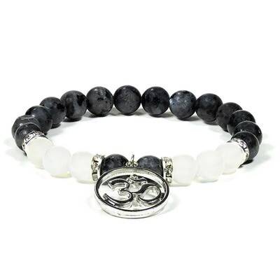 Bracelet Labradorite (Larvikite) and White Agate with Ohm Recharging Energy Boost