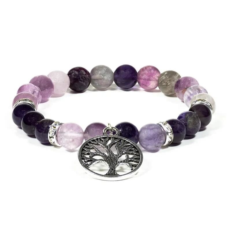 Bracelet Fluorite Amethyst with tree of life 