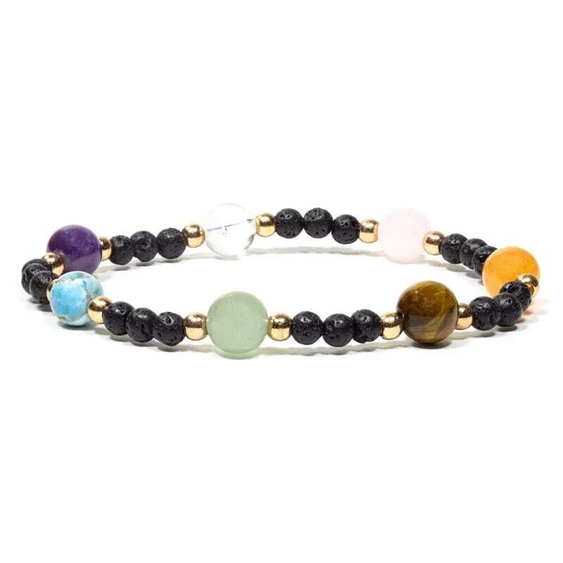 Lava rock Planet bracelet with 7 chakra natural  gemstones