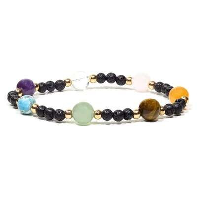 Lava rock Planet bracelet with 7 chakra natural  gemstones