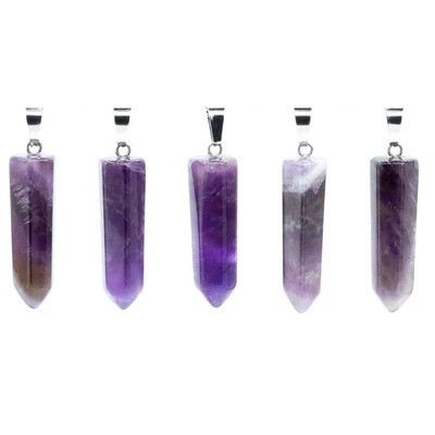 Chevron Amethyst Crystal facet cut Pendant Necklace Stress Relief.