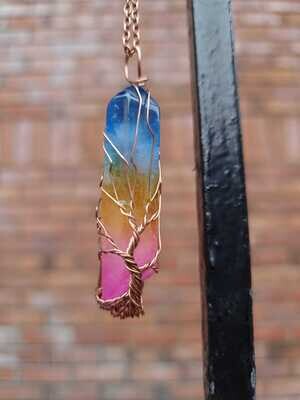 Tree of Life Quartz Crystal Chakra Point Necklace Multicolour