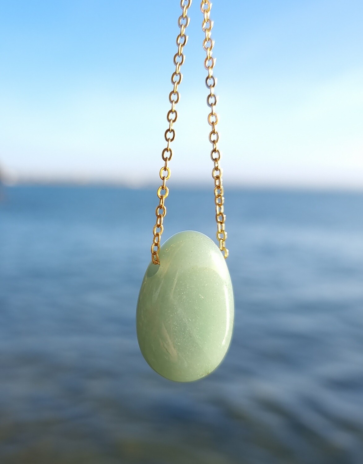 Green Aventurine Crystal Amulet Gold/Silver necklace Healing/ Recovery/Safe travel 