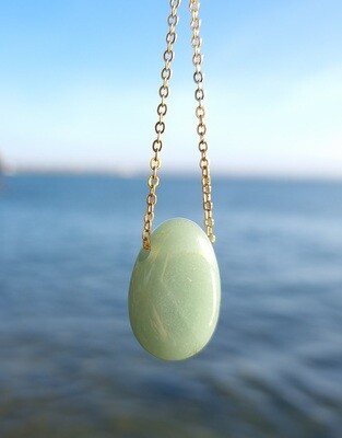 Green Aventurine Crystal Amulet Gold/Silver necklace Healing/ Recovery/Safe travel 