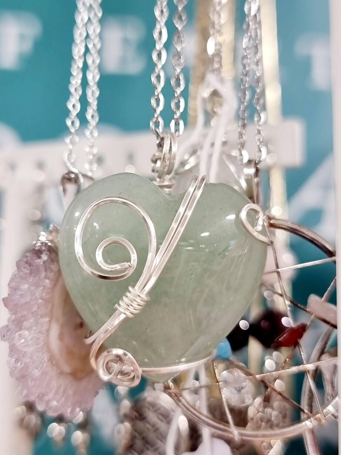 Green Aventurine Crystal Wire Wrapped Pendant - Healing- Calming 