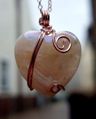 Opalite Heart Wrapped Pendant