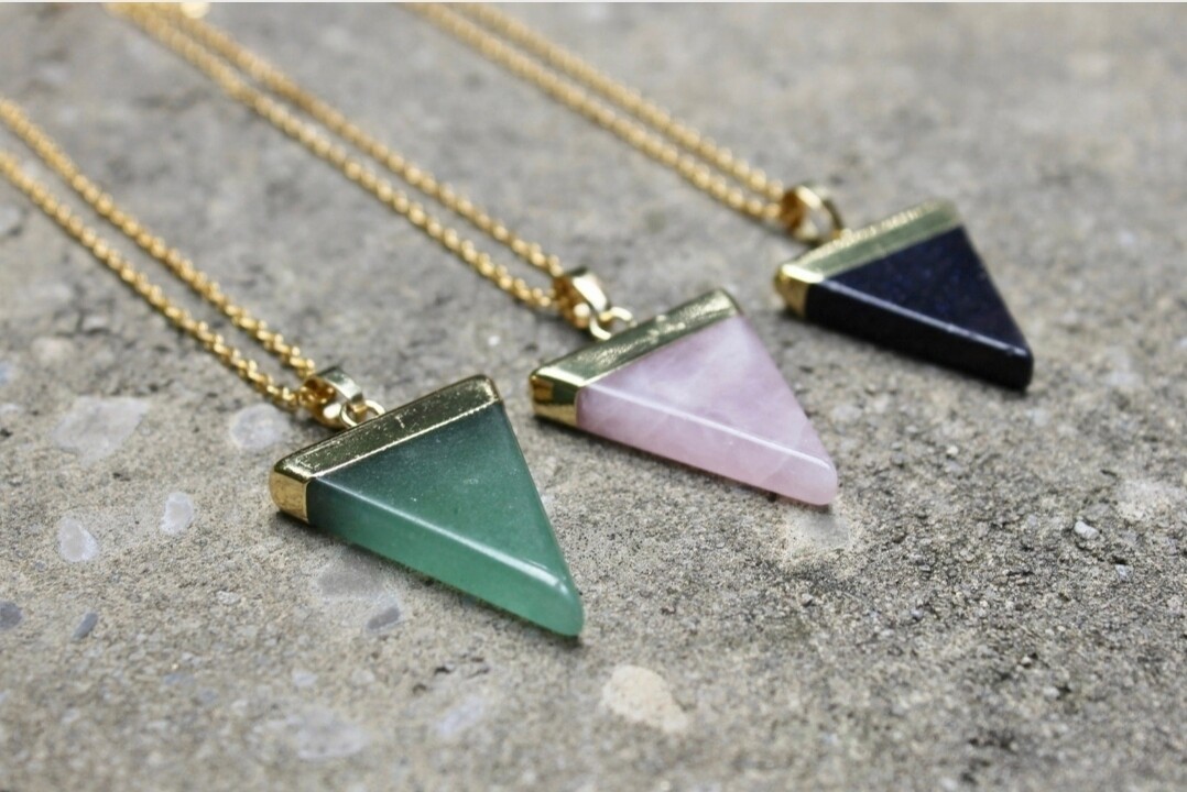 Gemstone Triangle Pendants on 18&quot; Chain 14K Gold Filled