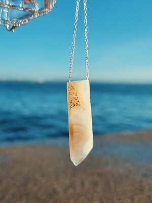 Grey Lace Agate Amulet of Harmony, Inspiration and Intuition 925 Sterling Silver 