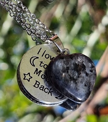 Antique silver Black Spectrolite heart Message Necklace.