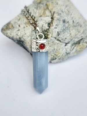 Angelite Blue Spirit Protection Heloxahon Point Pendant  Necklace