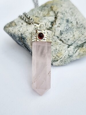 Rose Quartz Point Necklace Silver Pendant Heloxahon 