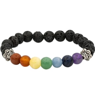 Crystal Bracelet 7 chakra lava stone elastic  Aromatherapy 