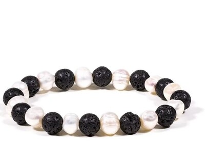 Bracelet lava/pearl elastic Spiritual growth Fertility and Transformation - Aromatherapy 