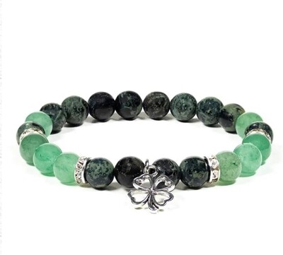 Bracelet kambaba jasper/green aventurine with clover