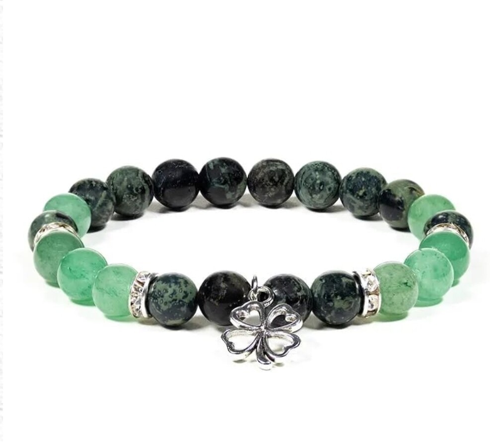 Bracelet kambaba jasper/green aventurine with clover