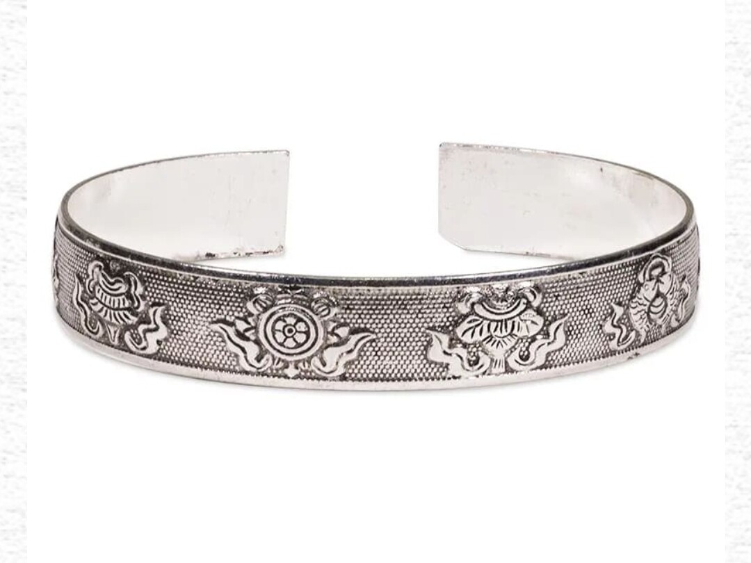 Silver Bracelet Tribal 8 Auspicious Signs Miao 