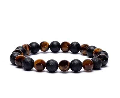Tiger eye/lava rock bracelet elastic Balance Grounding Aromatherapy 