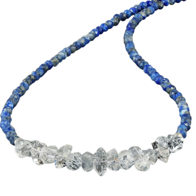 Natural Herkimer Diamond Lapis Lazuli Necklace Blue Lapis Necklace Raw Diamond Necklace Beaded Lapis Lazuli Faceted Lapis Necklace Gift - &quot;Good Luck&quot; / &quot;Love me&quot;