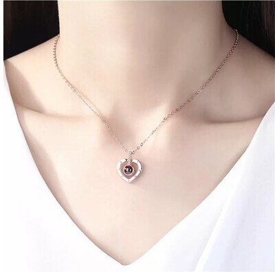 Clear Crystal Heart Silver Necklace Gift 100 Languages I Love You Memory Wedding Jewellery Gift Idea