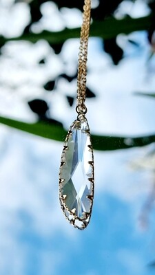Real 18K Gold Faceted Crystal Pendant
