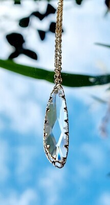 Real 18K Gold Faceted Crystal Pendant &amp; Earring Set