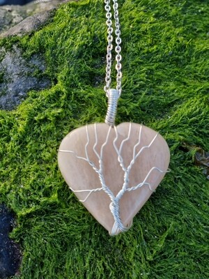 Feldspar Puff Heart Wire Wrapped Pendant Astral Travel - Meditation 