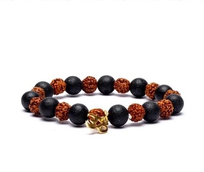 Rudraksha/lava rock crystal  bracelet with ohm elastic Aromatherapy / Meditation / Calmness 