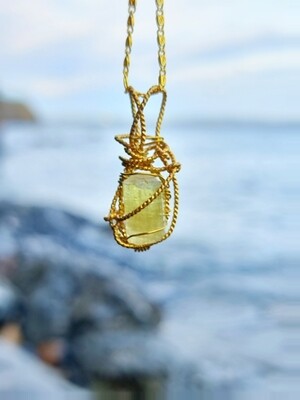 Green Apatite Crystals Wirewrapped Pendant 18K Filled gold chain