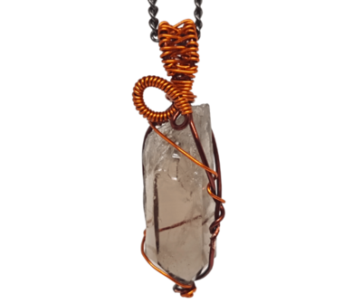 Smoky quartz Copper Wirewrapped Pendant Necklace 