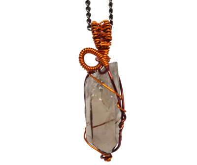Smoky quartz Copper Wirewrapped Pendant Necklace 