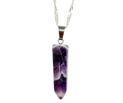 Chevron Amethyst Crystal facet cut Pendant Necklace Stress Relief.