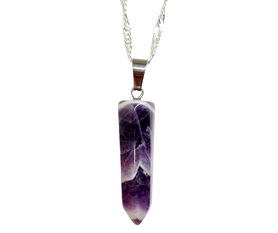 Chevron Amethyst Crystal facet cut Pendant Necklace Stress Relief.