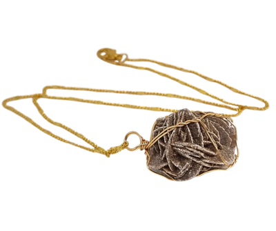 Desert Rose Necklace Gold Plaster/ Gypsum/ Desert Rose Barite Mineral Natural Stone 
