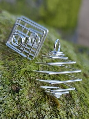 Cage Crystal Stone Holder Wrap Spiral Silver plated Pendant Large